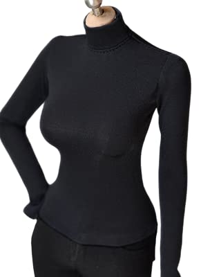 I8 TOYS 1/6 scale Women's Turtleneck Skinny Bottoming T-shirt for 12 Inch Female Action Figure Clothing Accessories(Black)