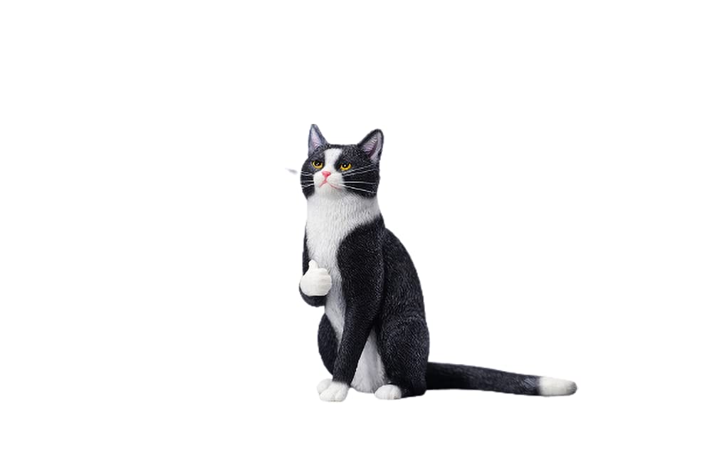JXK JXK112B 1/6 Scale Thumb Up Cat Collectible Cute Animal Figure Desktop Fairy Garden Decoration (Black)