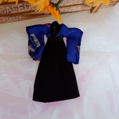 YSBRING 1/12 Scale Hanfu Japanese Samurai Dress Skirt Set for 6 Inch Collectible Figure Doll, Royal Blue Print Color