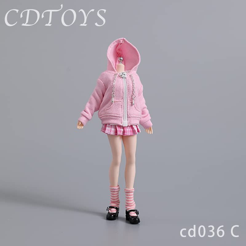 YSBRING Cdtoys cd036A 1/12 Scale Doll Clothes Zippered Hoodies Pleated Skirt Suit for 6 Inch Collectible Female Action FIgure Body