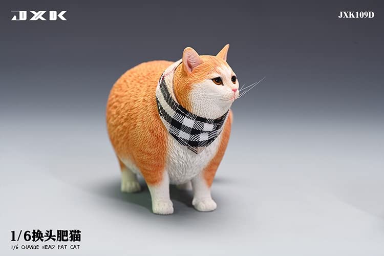 JXK JXK109D 1/6 Scale Change Head Fat Cat Collectible Cute Animal Figure Desktop Fairy Garden Decoration(Orange)