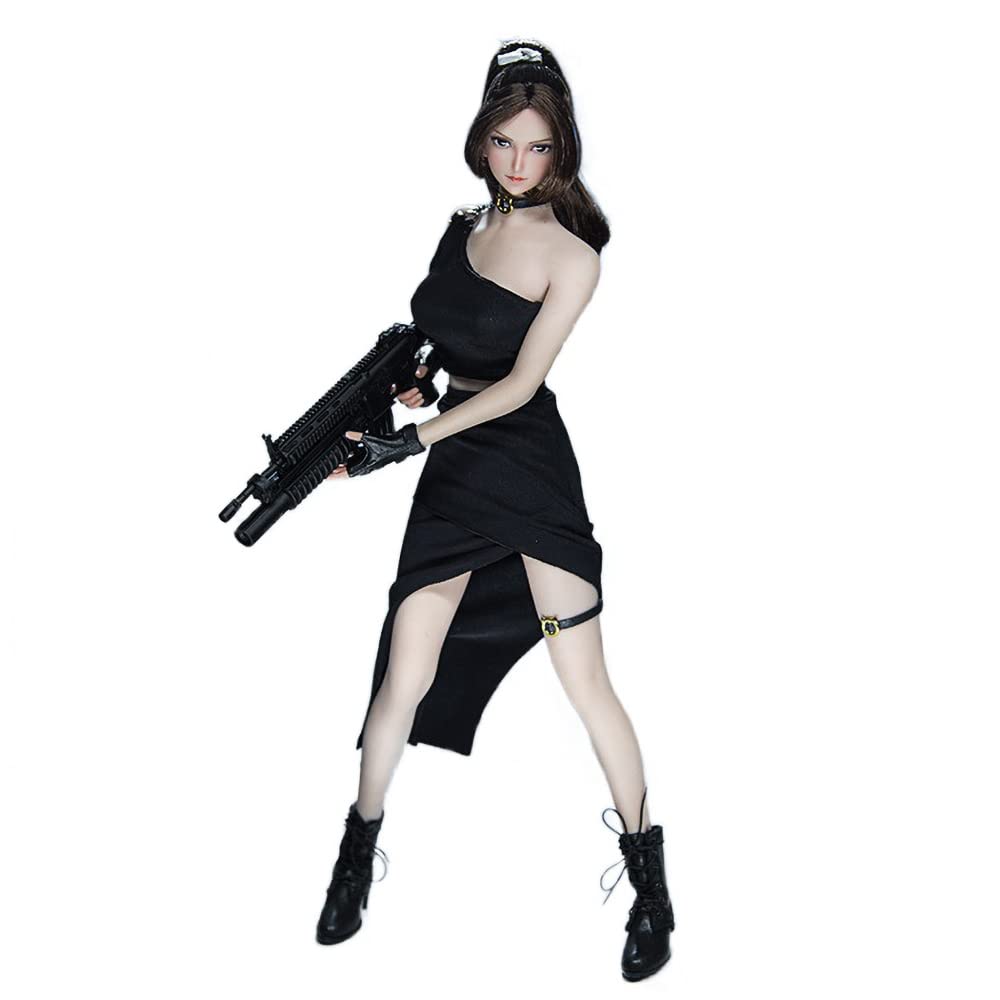YSBRING cdtoys cd028A 1/6 Scale Women's Slanted Shoulder Skirt Clothing Accessories for 12 Inch Female Body (Black, without figure head)