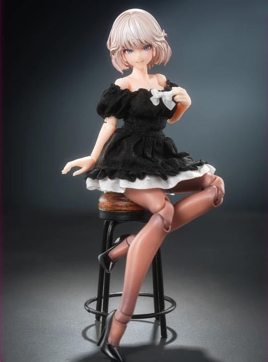 Snailshell 1/12 scale Black Silk Bubble-Sleeve Dress for 6 inch woman Action Figure
