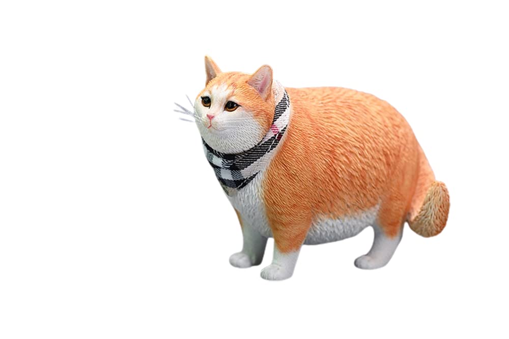 JXK JXK109D 1/6 Scale Change Head Fat Cat Collectible Cute Animal Figure Desktop Fairy Garden Decoration(Orange)