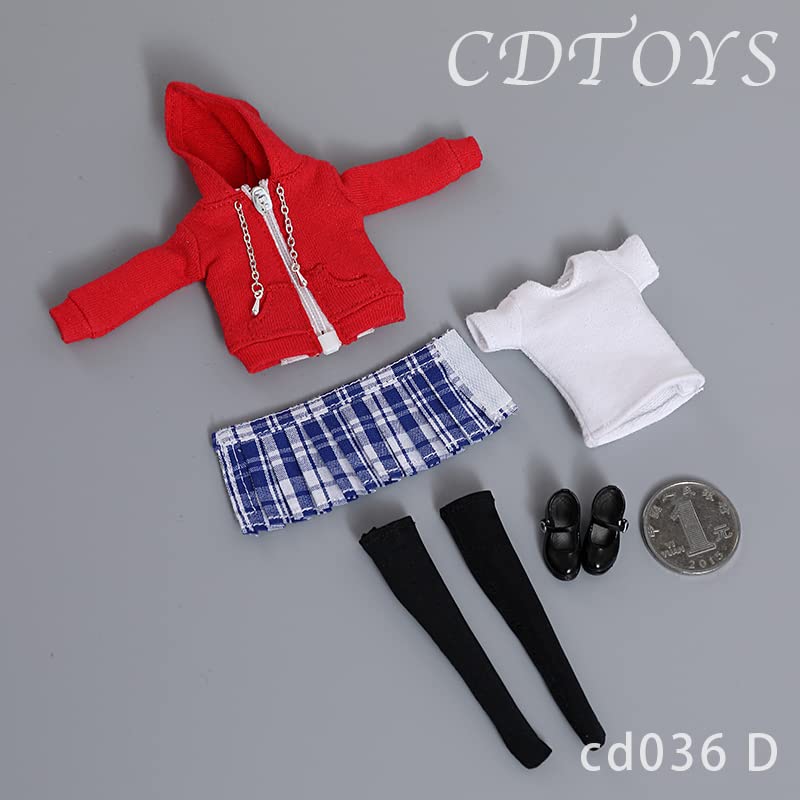 YSBRING Cdtoys cd036D 1/12 Scale Doll Clothes Zippered Hoodies Pleated Skirt Suit for 6 Inch Collectible Female Action FIgure Body