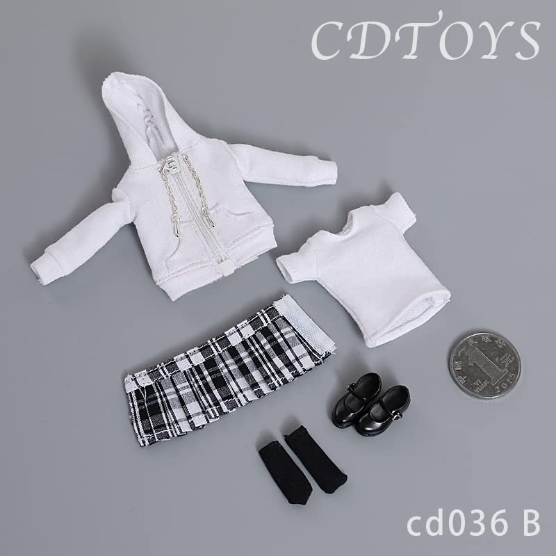 YSBRING Cdtoys cd036B 1/12 Scale Doll Clothes Zippered Hoodies Pleated Skirt Suit for 6 Inch Collectible Female Action FIgure Body