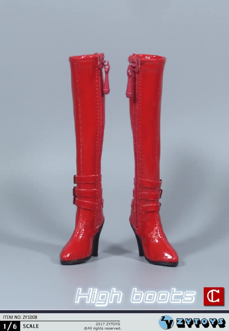 actoys ZYTOYS ZY1008C 1/6 Scale High Zipper Women's Leather Boots Fashion Accessory for 12 Inch Female Action Figure TBLeague Phicen Body Doll (Red)