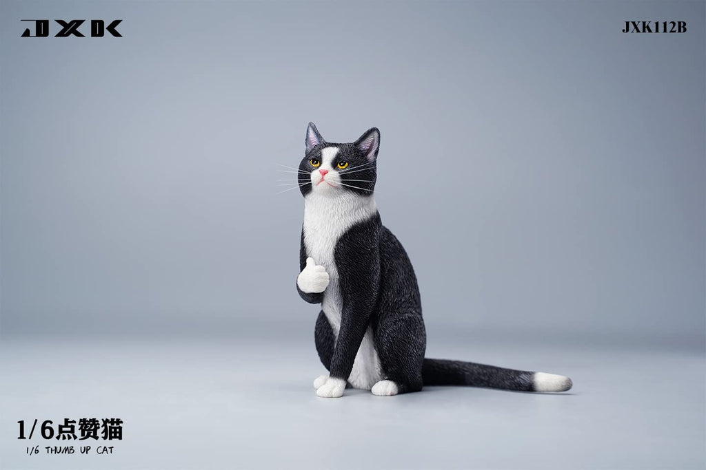 JXK JXK112B 1/6 Scale Thumb Up Cat Collectible Cute Animal Figure Desktop Fairy Garden Decoration (Black)