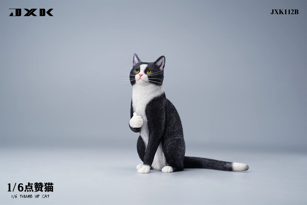 JXK JXK112B 1/6 Scale Thumb Up Cat Collectible Cute Animal Figure Desktop Fairy Garden Decoration (Black)
