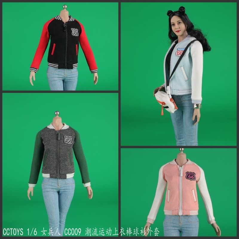 YSBRING CTOYS CC009B 1/6 Scale Accessories Clothes Trend Baseball Shirt Jacket Sportswear for 12 Inch Female Collectible Action Figure (blue and white)
