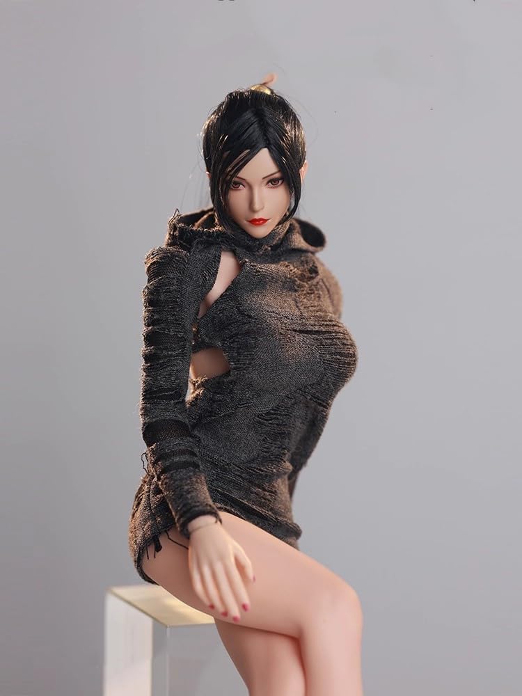 JIAOU DOLL 1/6 Scale female clothes Post-Apocalyptic Style Hooded Long Pleated Dress