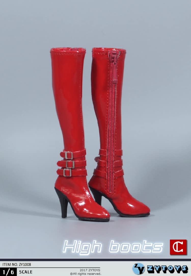 actoys ZYTOYS ZY1008C 1/6 Scale High Zipper Women's Leather Boots Fashion Accessory for 12 Inch Female Action Figure TBLeague Phicen Body Doll (Red)