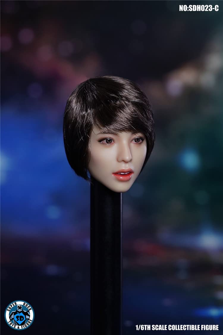 I8 TOYS SUPER DUCK SDH023C 1/6 Scale Female Doll Head Sculpt, Facial Expressive Short Hair Female Head Sculpture