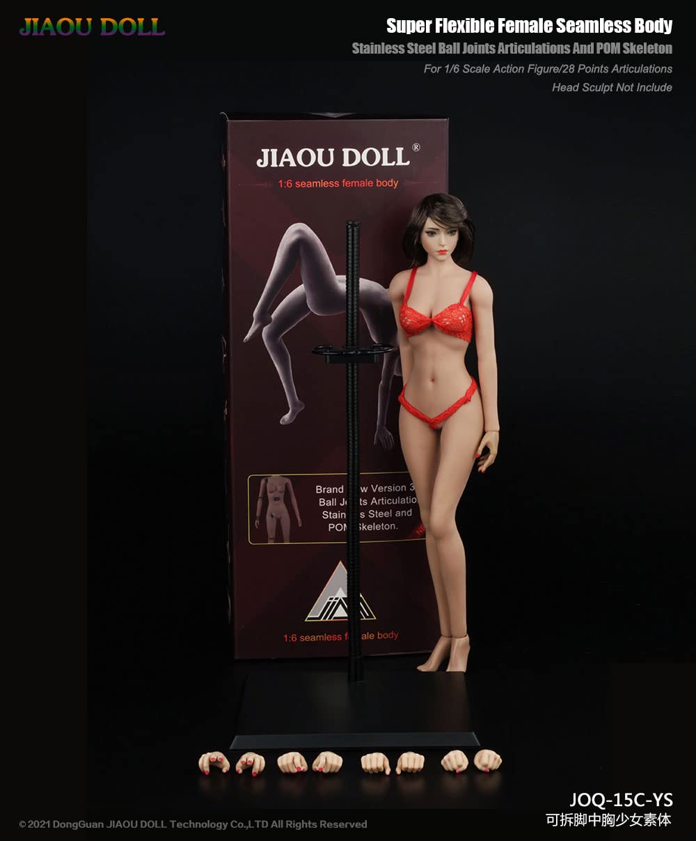 i8 TOYS 1/6 Scale Super-Flexible Female Seamless Doll Body, Girl Body Model with Narrow Shoulders Thin Chest Steel Skeleton without Head Sculpt (Normal Skin Tone)
