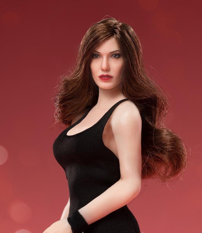 1/12 Scale Classic Movie Star Style Black Evening Dress + Realistic Long Wavy Hair Female Head Sculpt for 6 inch woman action figure body DR010
