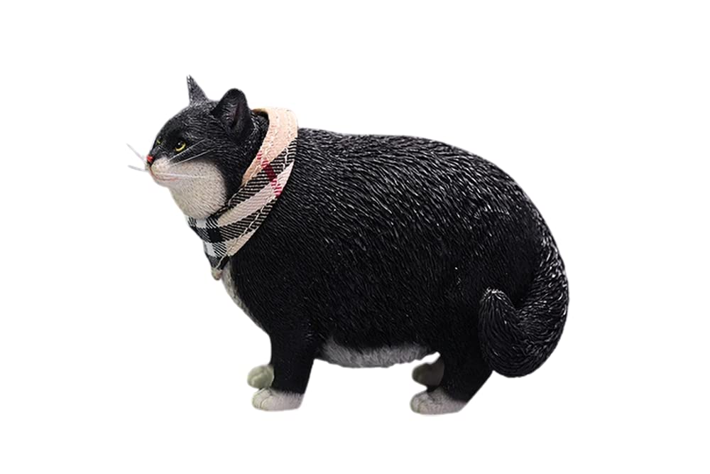 JXK JXK109B 1/6 Scale Change Head Fat Cat Collectible Cute Animal Figure Desktop Fairy Garden Decoration (Black)
