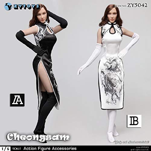 YSBRING ZYTOYS ZY5042B 1/6 Scale Action Figure Accessories Chinese Classic Dragon Pattern Cheongsam Set for 12 Inch Female Figure Body (White)