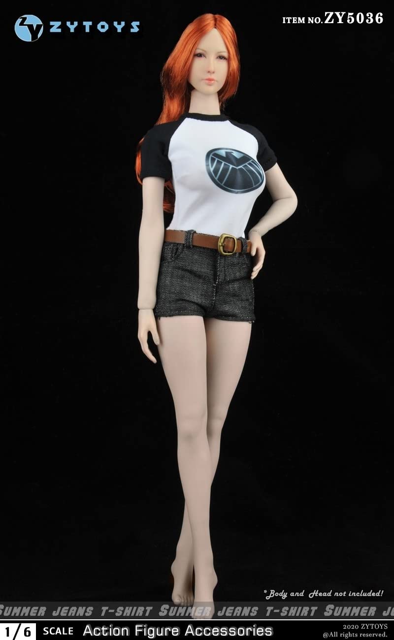 actoys ZYTOYS ZY5036 1/6 Scale Female Doll Clothing Suit Short Sleeve T-Shirt + Denim Shorts + Belt for 12 Inch TbLeague Phicen Action Figures