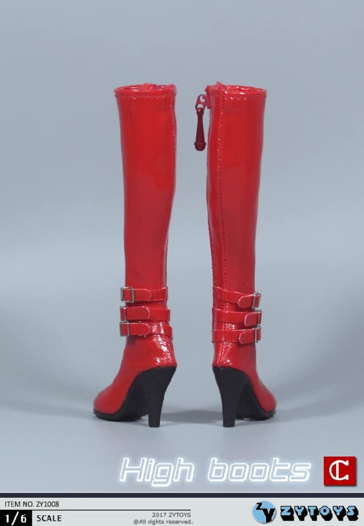 actoys ZYTOYS ZY1008C 1/6 Scale High Zipper Women's Leather Boots Fashion Accessory for 12 Inch Female Action Figure TBLeague Phicen Body Doll (Red)
