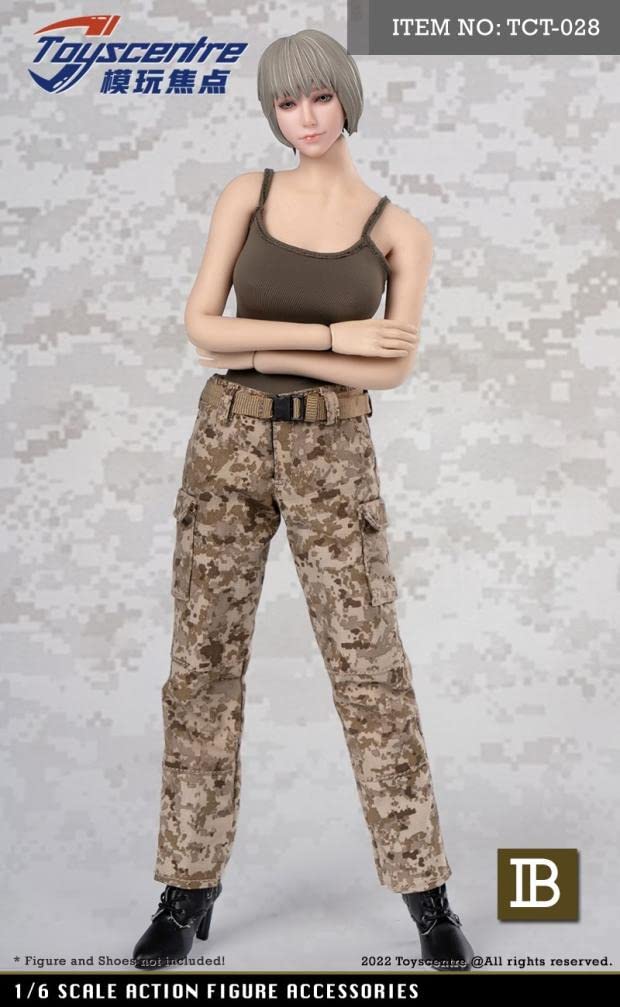 YSBRING ToysCentre TCT-028B 1/6 Scale Doll Clothes Camisole + Camouflage Trousers + Belt Costume Suit for 12 Inch Female Soldier Action Figure