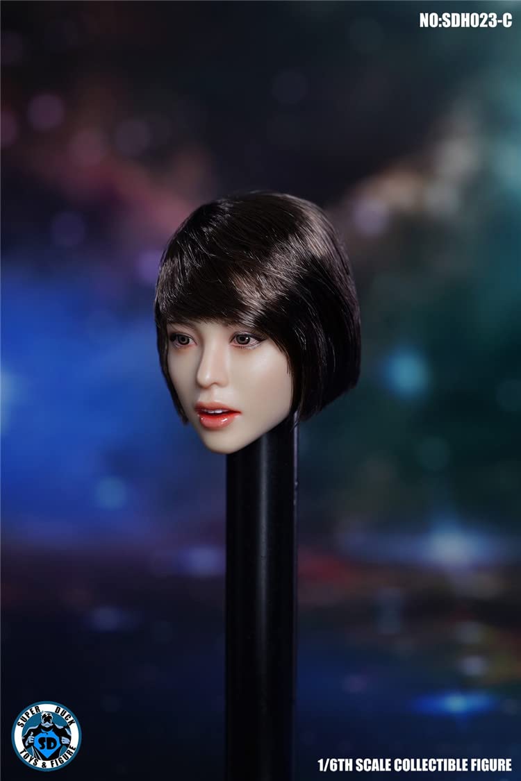 I8 TOYS SUPER DUCK SDH023C 1/6 Scale Female Doll Head Sculpt, Facial Expressive Short Hair Female Head Sculpture