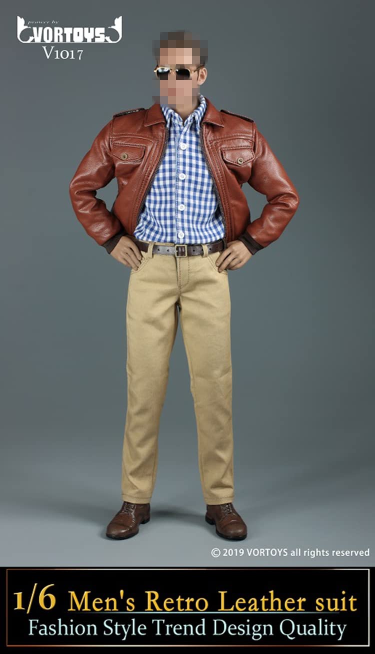 YSBRING VORTOYS V1017 1/6 Scale Super-Flexible Male Seamless Body Retro Leather Jacket Suit 12 Inch Collectible Male Body (body+clothes)