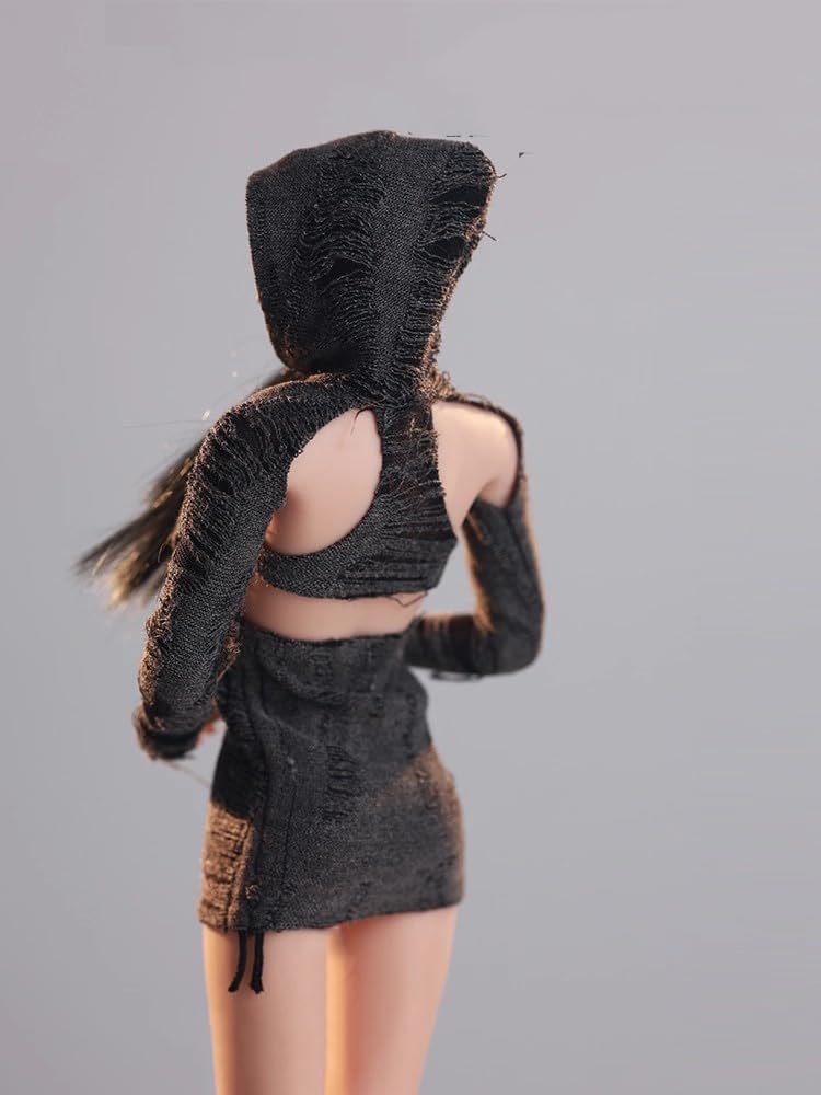 JIAOU DOLL 1/6 Scale female clothes Post-Apocalyptic Style Hooded Long Pleated Dress