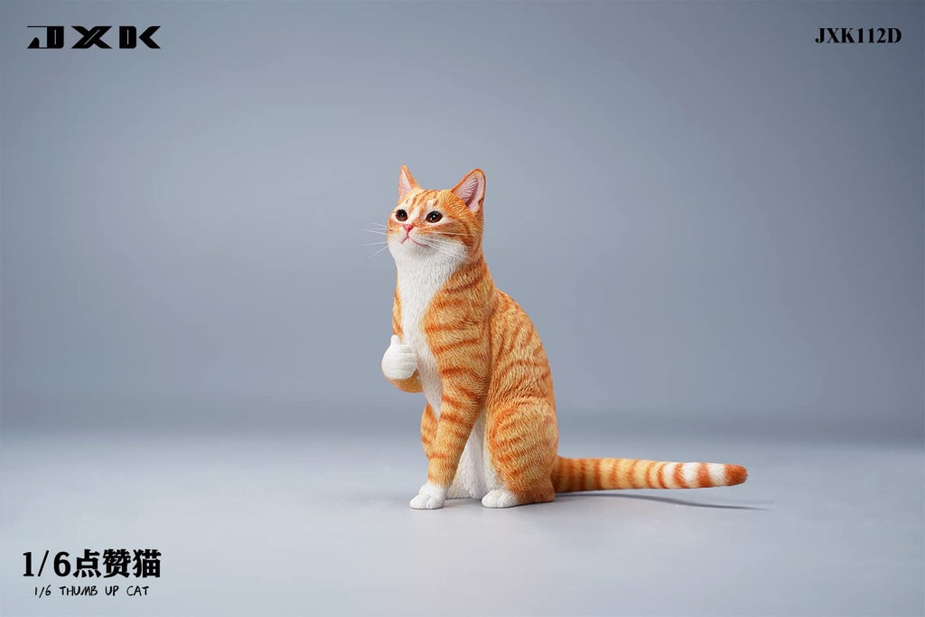 JXK JXK112D 1/6 Scale Thumb Up Cat Collectible Cute Animal Figure Desktop Fairy Garden Decoration (Orange)