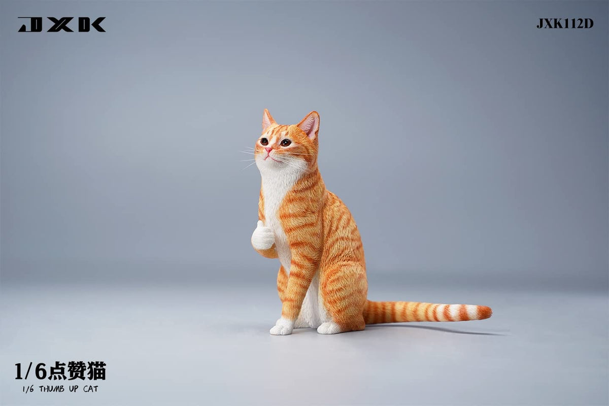 JXK JXK112D 1/6 Scale Thumb Up Cat Collectible Cute Animal Figure Desktop Fairy Garden Decoration (Orange)
