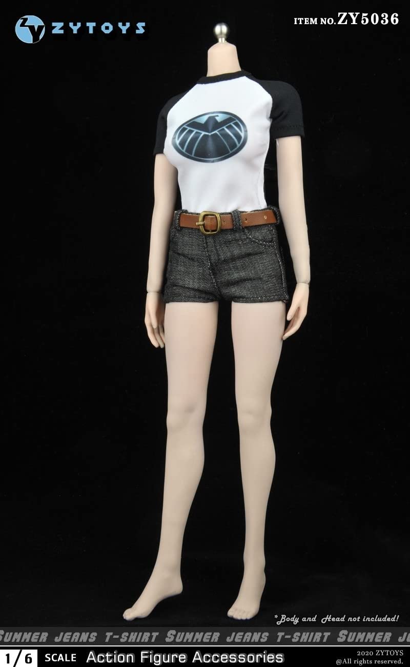 actoys ZYTOYS ZY5036 1/6 Scale Female Doll Clothing Suit Short Sleeve T-Shirt + Denim Shorts + Belt for 12 Inch TbLeague Phicen Action Figures