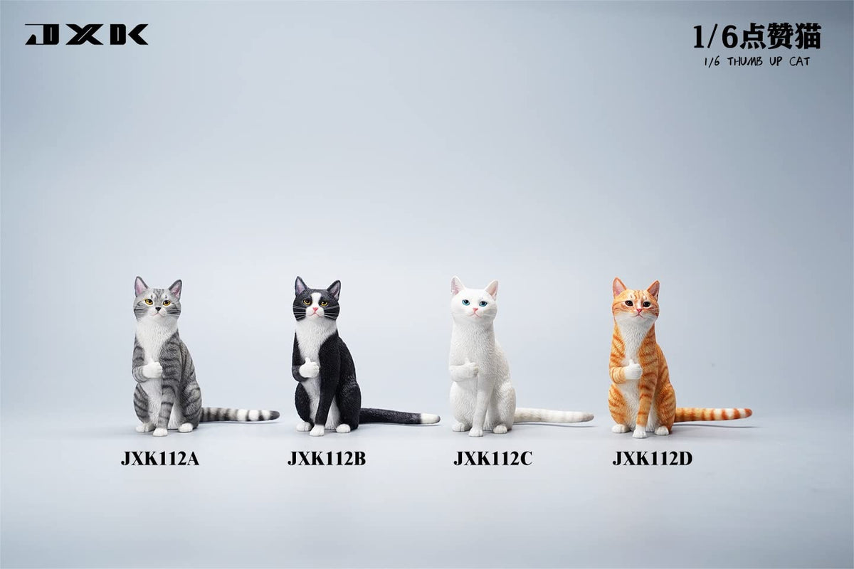 JXK JXK112B 1/6 Scale Thumb Up Cat Collectible Cute Animal Figure Desktop Fairy Garden Decoration (Black)