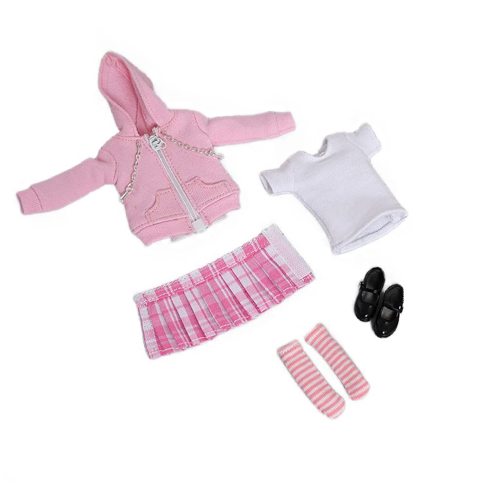 YSBRING Cdtoys cd036A 1/12 Scale Doll Clothes Zippered Hoodies Pleated Skirt Suit for 6 Inch Collectible Female Action FIgure Body