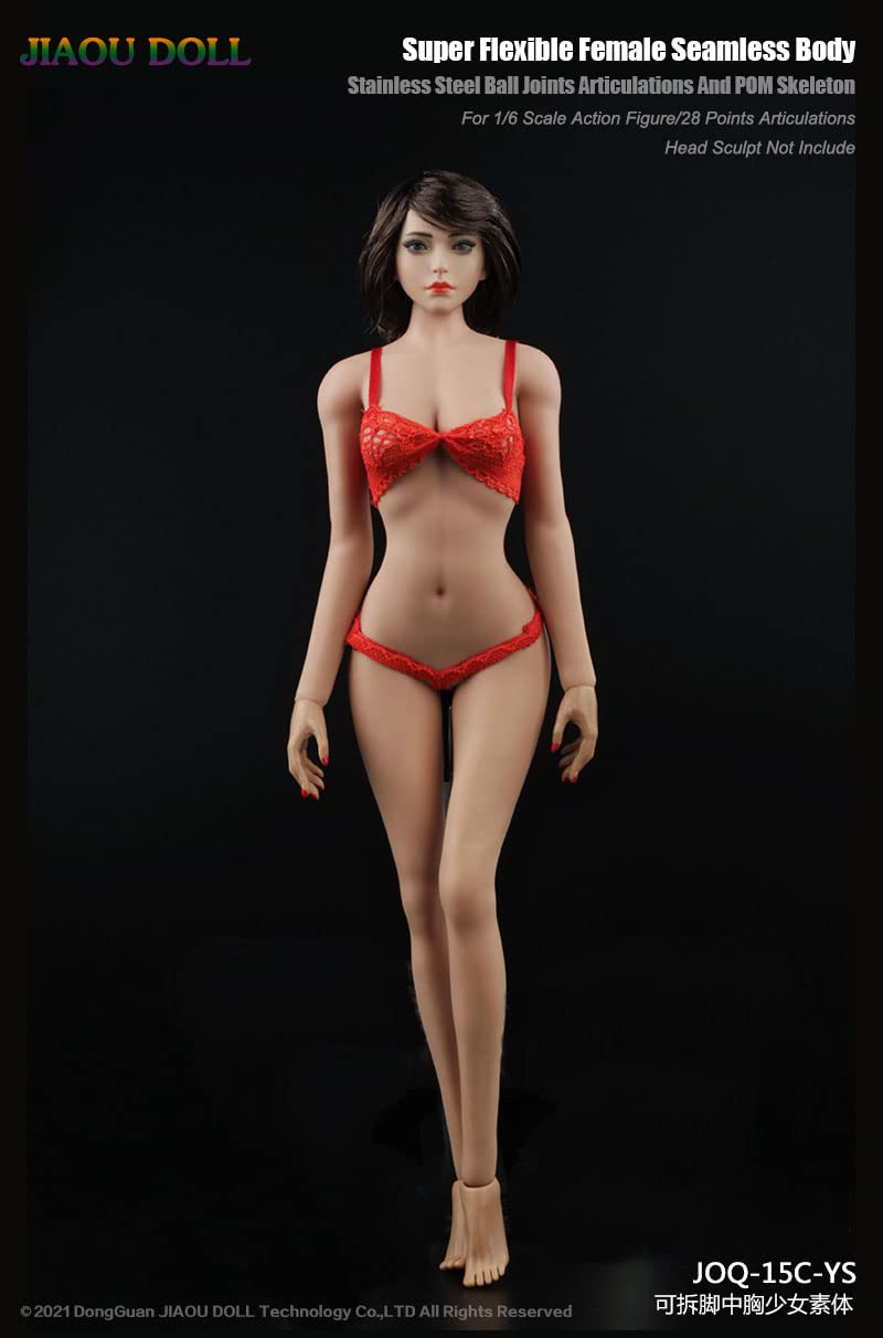 i8 TOYS 1/6 Scale Super-Flexible Female Seamless Doll Body, Girl Body Model with Narrow Shoulders Thin Chest Steel Skeleton without Head Sculpt (Wheatish Skin Tone)