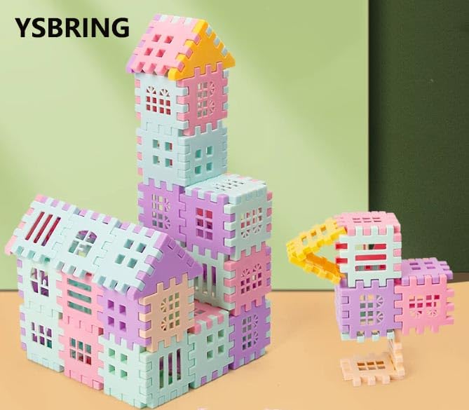 YSBRING Multi-Color Interlocking House Building Blocks Set, Premium Snap-Fit Plastic Modular Bricks with Exquisite Hollow Window & Sloped Roof Details, Freely Combinable DIY Architecture Assembly Toy