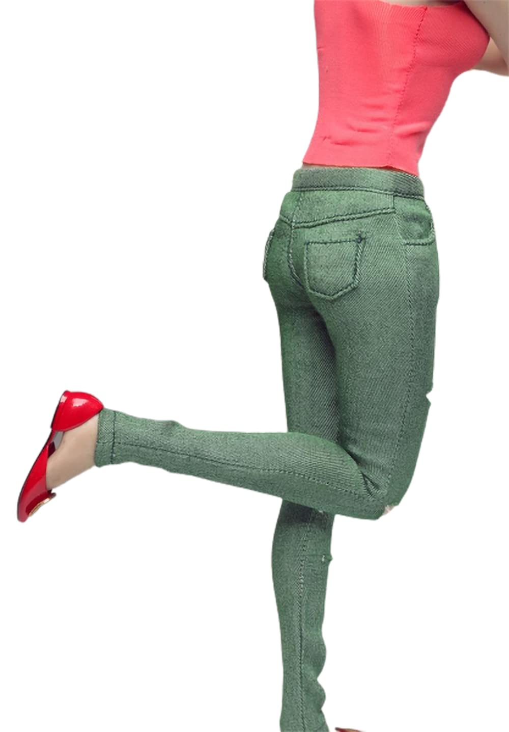 i8 TOYS CCTOYS CC025C 1/6 Scale Women's Casual Shredded Slim Jeans for 12 Inch Female Action Figure (Green)