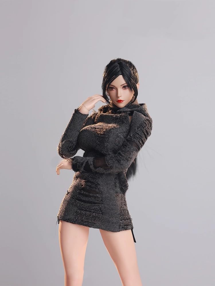 JIAOU DOLL 1/6 Scale female clothes Post-Apocalyptic Style Hooded Long Pleated Dress