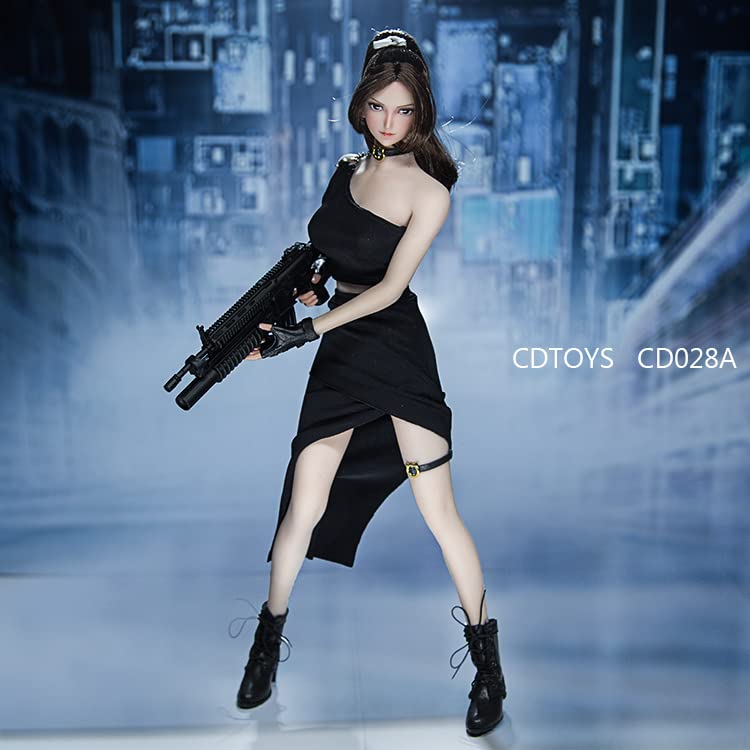 YSBRING cdtoys cd028A 1/6 Scale Women's Slanted Shoulder Skirt Clothing Accessories for 12 Inch Female Body (Black, without figure head)