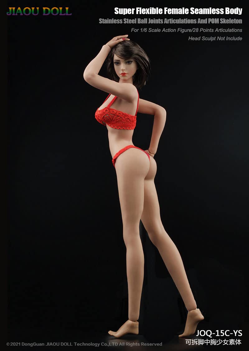 i8 TOYS 1/6 Scale Super-Flexible Female Seamless Doll Body, Girl Body Model with Narrow Shoulders Thin Chest Steel Skeleton without Head Sculpt (Normal Skin Tone)