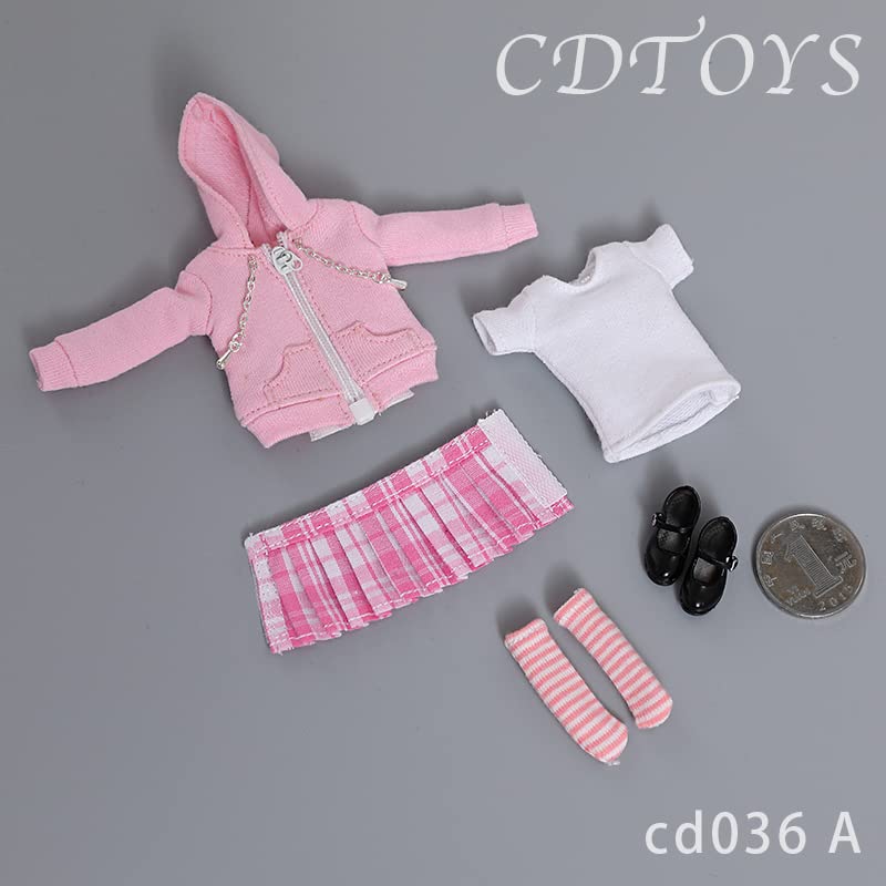 YSBRING Cdtoys cd036A 1/12 Scale Doll Clothes Zippered Hoodies Pleated Skirt Suit for 6 Inch Collectible Female Action FIgure Body