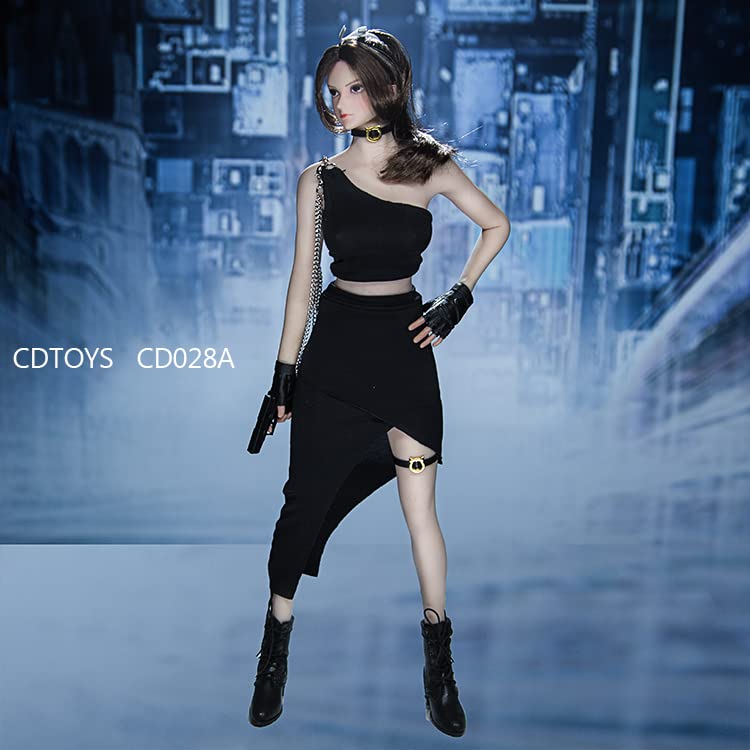YSBRING cdtoys cd028A 1/6 Scale Women's Slanted Shoulder Skirt Clothing Accessories for 12 Inch Female Body (Black, without figure head)
