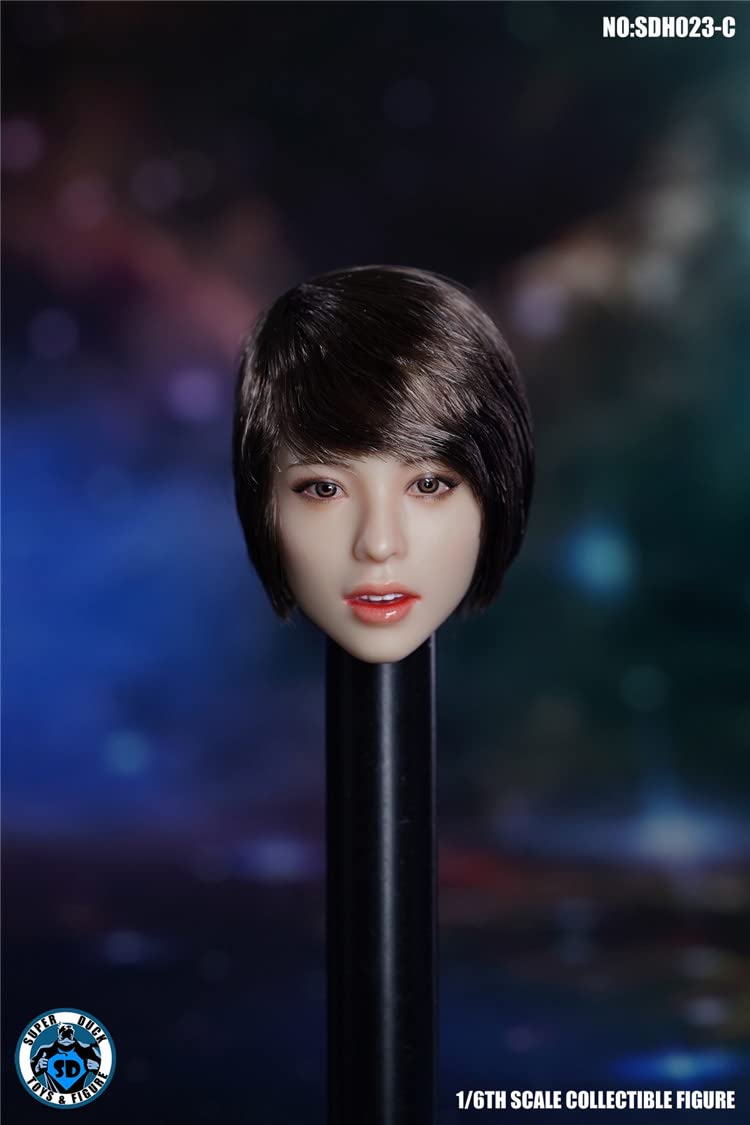 I8 TOYS SUPER DUCK SDH023C 1/6 Scale Female Doll Head Sculpt, Facial Expressive Short Hair Female Head Sculpture