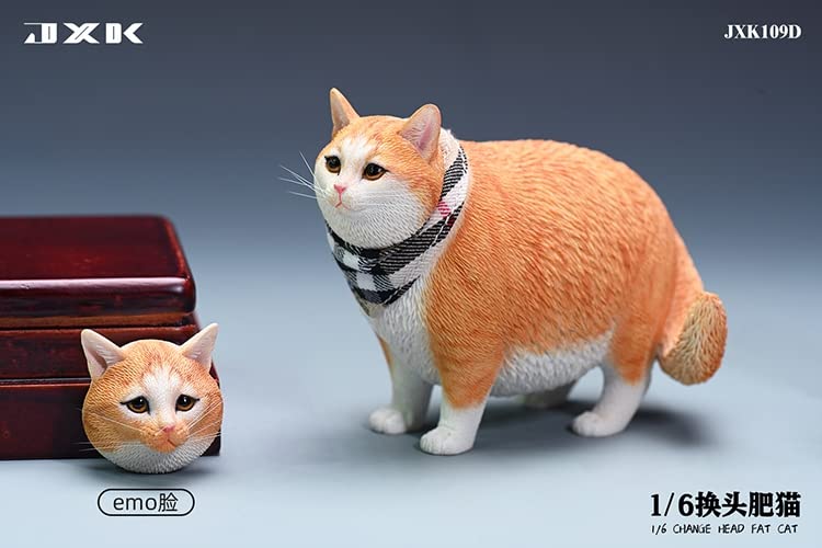 JXK JXK109D 1/6 Scale Change Head Fat Cat Collectible Cute Animal Figure Desktop Fairy Garden Decoration(Orange)