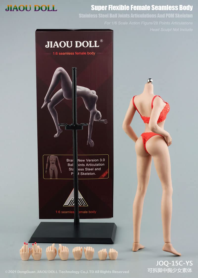 i8 TOYS 1/6 Scale Super-Flexible Female Seamless Doll Body, Girl Body Model with Narrow Shoulders Thin Chest Steel Skeleton without Head Sculpt (Wheatish Skin Tone)