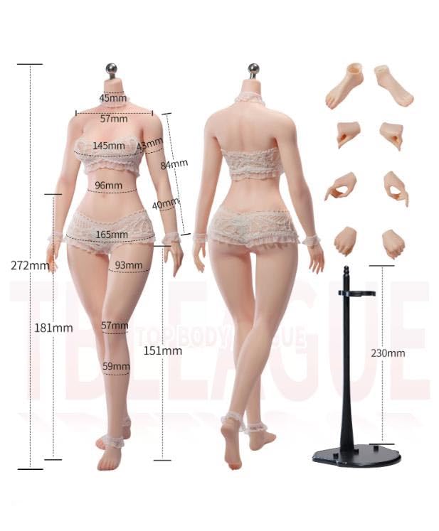 TBLeague 1/6 scale super flexible female seamless body Pale Skin Headless Detachable Feet for 12 inch woman action figure