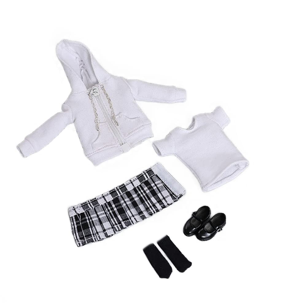 YSBRING Cdtoys cd036B 1/12 Scale Doll Clothes Zippered Hoodies Pleated Skirt Suit for 6 Inch Collectible Female Action FIgure Body