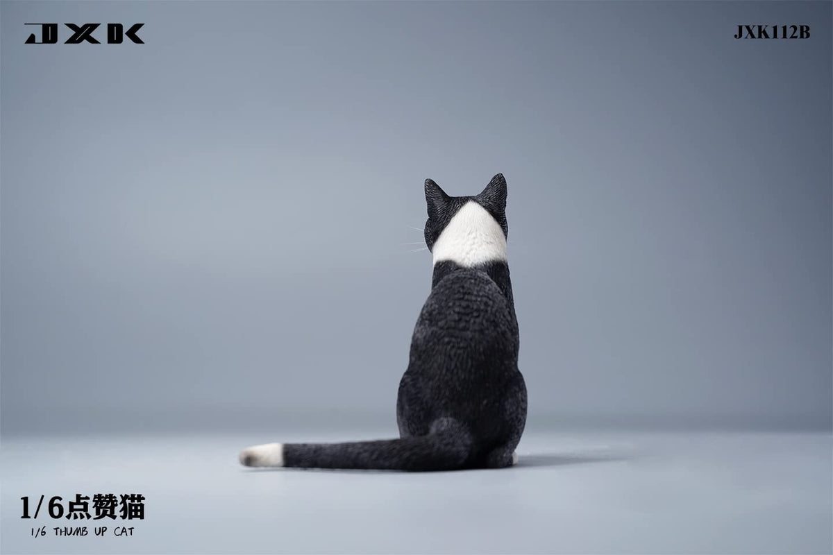 JXK JXK112B 1/6 Scale Thumb Up Cat Collectible Cute Animal Figure Desktop Fairy Garden Decoration (Black)