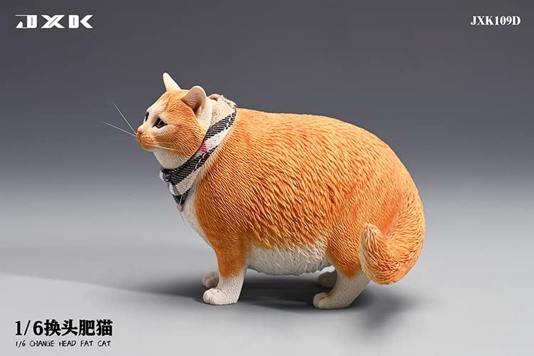 JXK JXK109D 1/6 Scale Change Head Fat Cat Collectible Cute Animal Figure Desktop Fairy Garden Decoration(Orange)