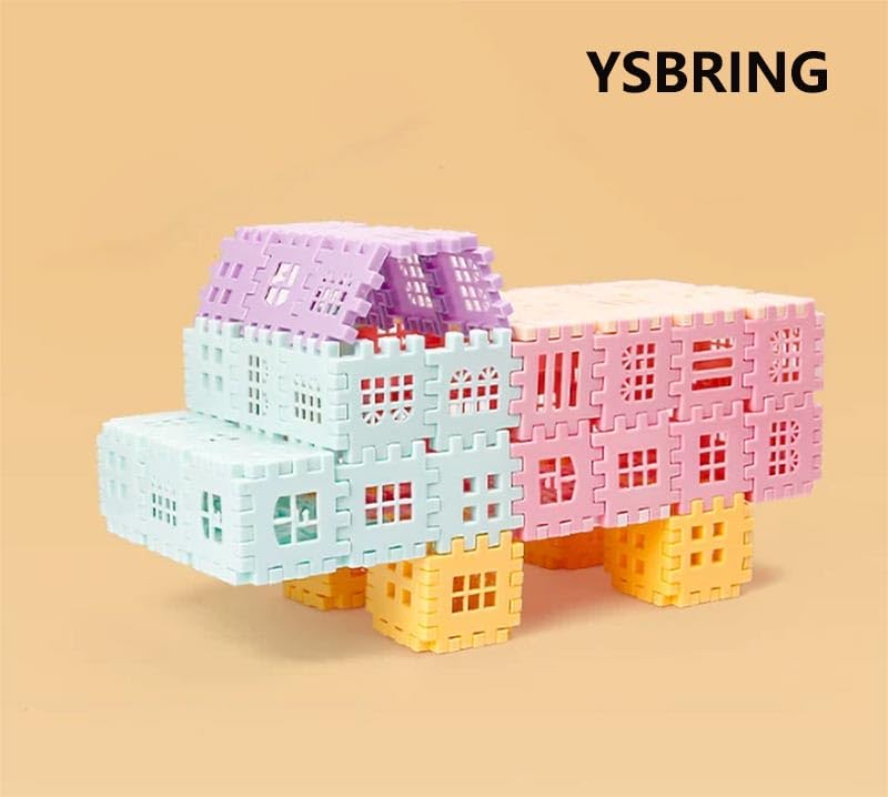 YSBRING Multi-Color Interlocking House Building Blocks Set, Premium Snap-Fit Plastic Modular Bricks with Exquisite Hollow Window & Sloped Roof Details, Freely Combinable DIY Architecture Assembly Toy