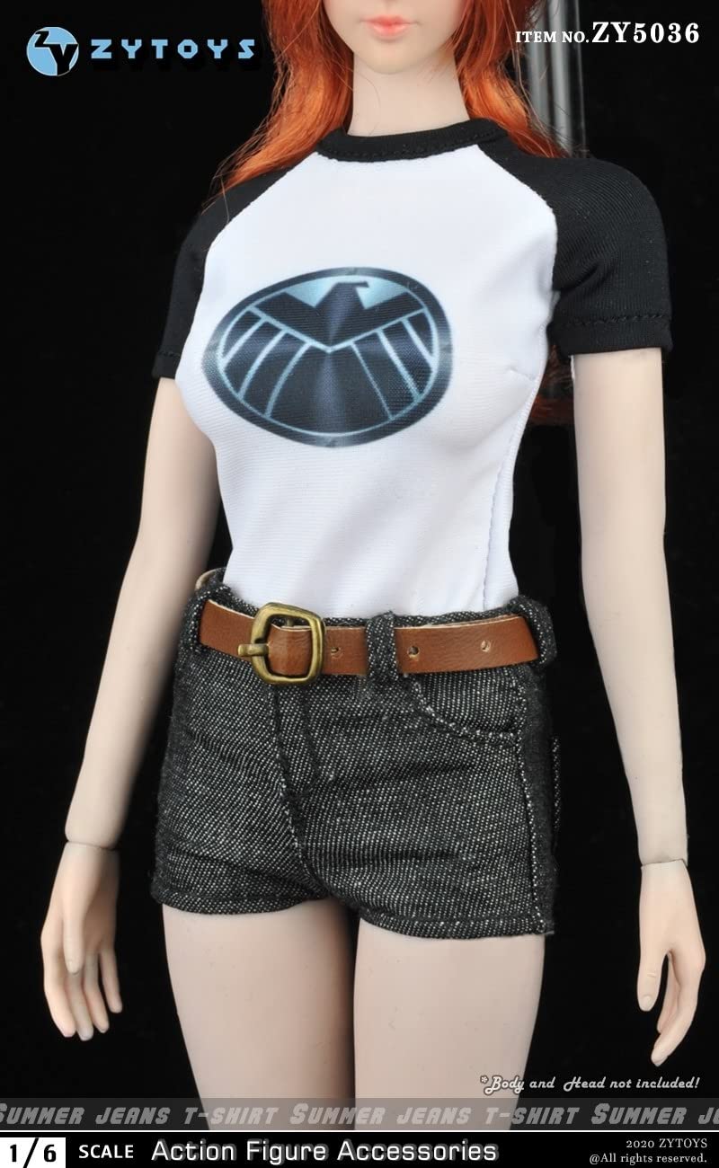 actoys ZYTOYS ZY5036 1/6 Scale Female Doll Clothing Suit Short Sleeve T-Shirt + Denim Shorts + Belt for 12 Inch TbLeague Phicen Action Figures