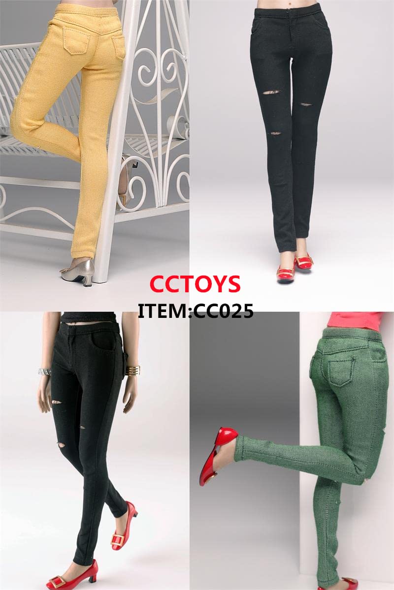 i8 TOYS CCTOYS CC025C 1/6 Scale Women's Casual Shredded Slim Jeans for 12 Inch Female Action Figure (Green)